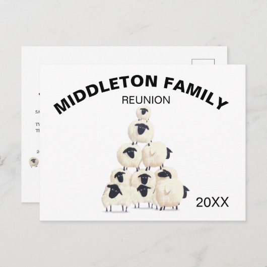 ファミリー懇親会ギャザリングおもしろいブラック招待状 ポストカード (正面/裏面)