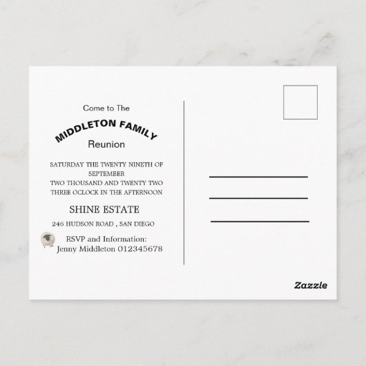 ファミリー懇親会ギャザリングおもしろいブラック招待状 ポストカード (裏面)