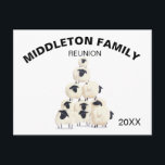 ファミリー懇親会ギャザリングおもしろいブラック招待状 ポストカード<br><div class="desc">白黒の羊のピラミッドをフィーチャーした家族の懇親会はがき招待状。このおもしろいと招待で羊を一モダン列にカスタム入れ。</div>