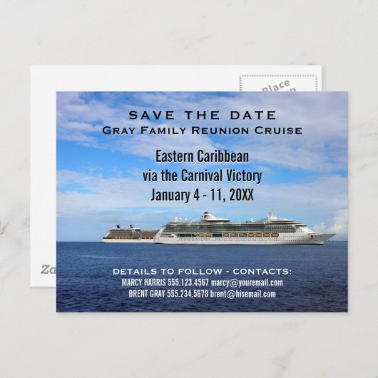 ファミリー懇親会クルーズシップ | 日付海の保存 案内ポストカード (正面/裏面)