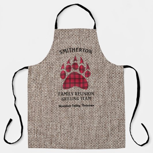 ファミリー懇親会グ素朴リルバーラップ市松模様にベア エプロン (正面)