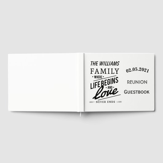 ファミリー懇親会ゲストブックタイポグラフィ白黒 ゲストブック (全面)