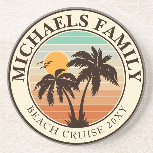 ファミリー懇親会サマーサンセットビーチパームツリーズ60s コースター (正面)