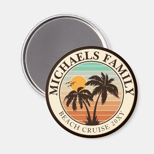 ファミリー懇親会サマーサンセットビーチパームツリーズ60s マグネット (正面/裏面)