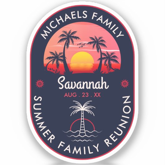 ファミリー懇親会サマーサンセットビーチパームツリー シール (正面)
