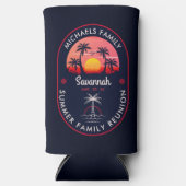 ファミリー懇親会サマーサンセットビーチパームツリー スリム缶クーラー (正面)