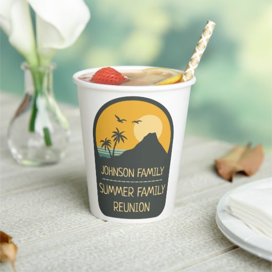 ファミリー懇親会サマーサンセットビーチパームツリー 紙コップ (インサイチュ)