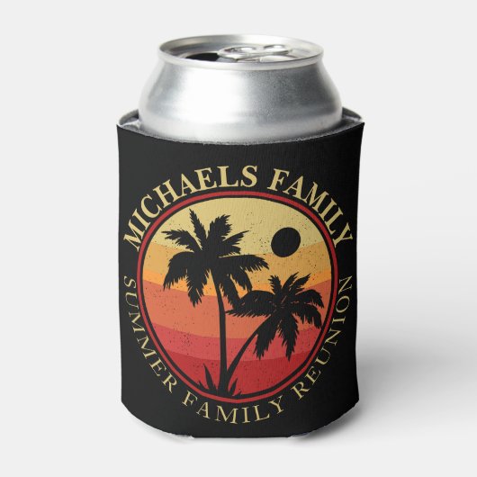ファミリー懇親会サマーサンセットビーチパームツリー 缶クーラー (缶正面)