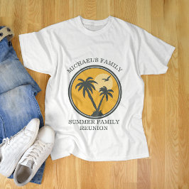 ファミリー懇親会サマーサンセットビーチパームツリー Tシャツ