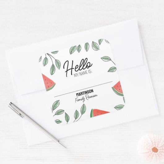 ファミリー懇親会サマーツリースイカ名 スクエアシール (封筒)