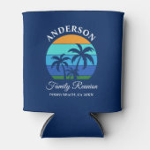 ファミリー懇親会サマービーチパームツリーズブルー 缶クーラー (正面)