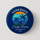 ファミリー懇親会サマービーチパームツリーズブルー 缶バッジ (正面)