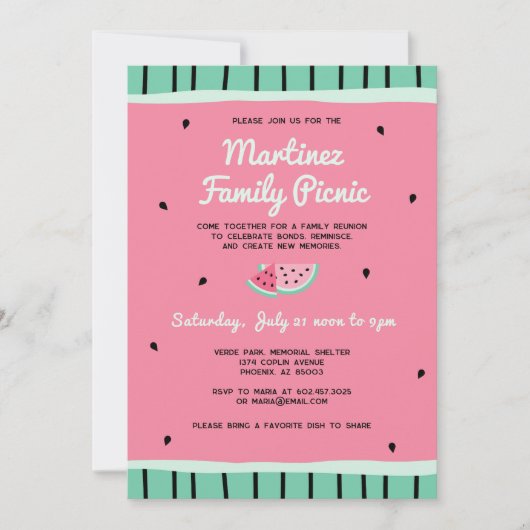 ファミリー懇親会サマーピクニックパーティースイカ 招待状 (正面)