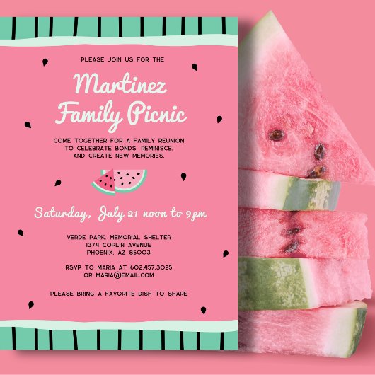 ファミリー懇親会サマーピクニックパーティースイカ 招待状