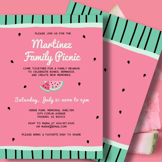 ファミリー懇親会サマーピクニックパーティースイカ 招待状