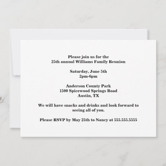 ファミリー懇親会サンセットマウンテンズトリッカスタムプブルー 招待状 (裏面)