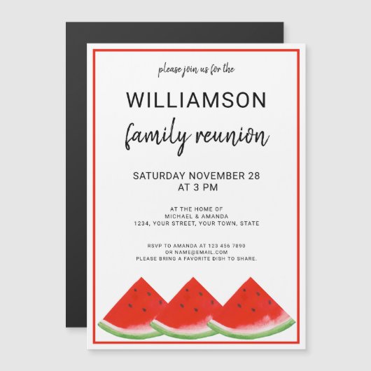 ファミリー懇親会スイカ磁気招待状 マグネット招待状 (正面/裏面)