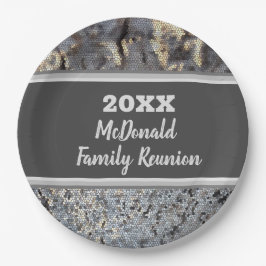 ファミリー懇親会スネークスキンパターングレーブラックモザイク ペーパープレート