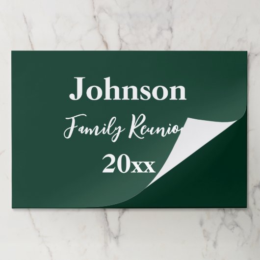 ファミリー懇親会ダークグリーンホワイトネーム年ランチョンマット ペーパーパッド (折り畳み)
