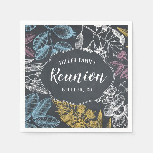 ファミリー懇親会チョークヴィンテージフローラ紙 スタンダードカクテルナプキン (正面)