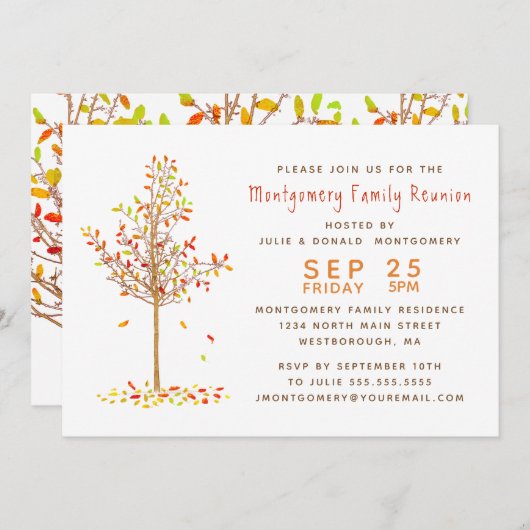 ファミリー懇親会ツリーウォーターカラー紅葉 招待状 (正面/裏面)