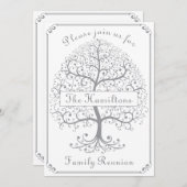 ファミリー懇親会ツリーシルバーエレガントモダンシンプル 招待状 (正面/裏面)