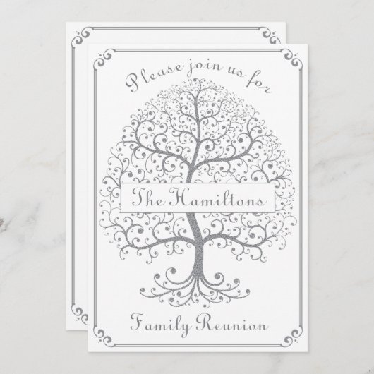 ファミリー懇親会ツリーシルバーエレガントモダンシンプル 招待状 (正面/裏面)