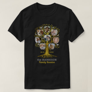 ファミリー懇親会ツリーフォトコラージュカスタム金ゴールド Tシャツ
