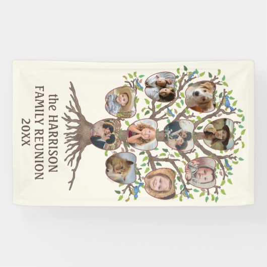 ファミリー懇親会ツリー集まる10フォトコラージュ 横断幕 (横)