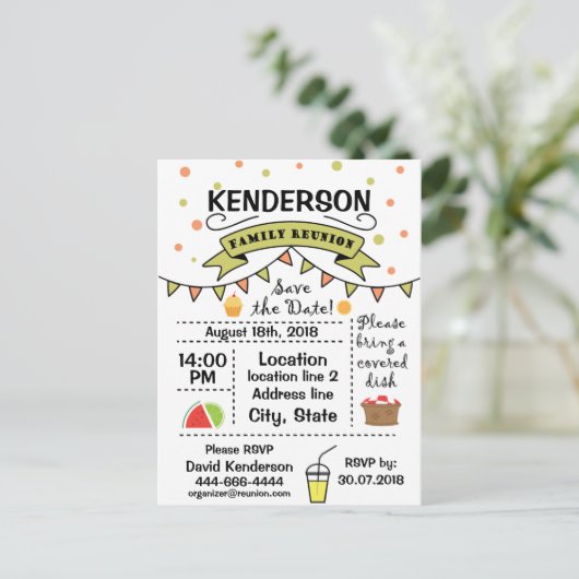 ファミリー懇親会デザイン ポストカード (スタンド正面)