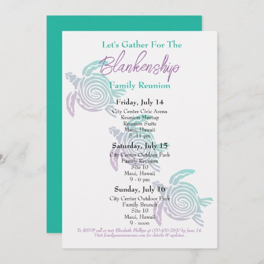 ファミリー懇親会トバルアートタートルスリーデイイベント 招待状 (正面/裏面)