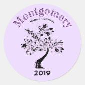ファミリー懇親会トレンディーパープルブラックツリーカスタム ラウンドシール (正面)
