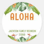 ファミリー懇親会トロピカルパームアロハネームタグ ラウンドシール (正面)
