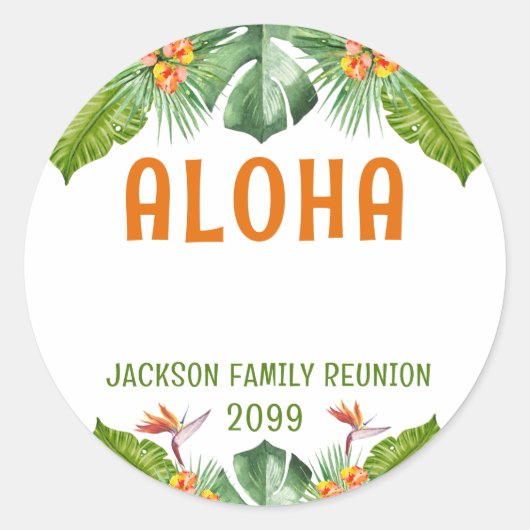 ファミリー懇親会トロピカルパームアロハネームタグ ラウンドシール (正面)