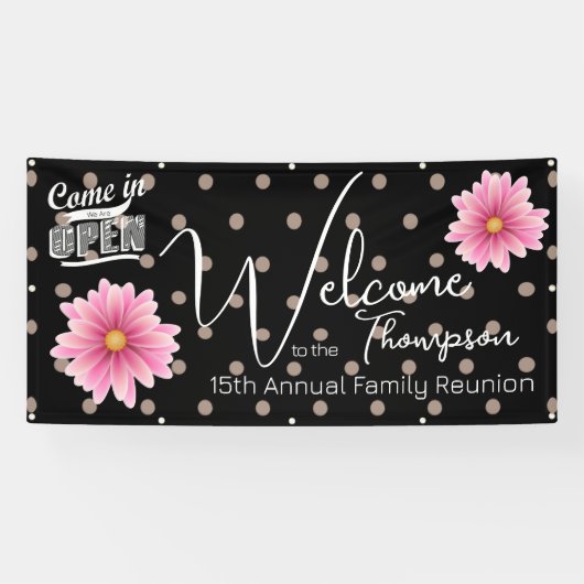 ファミリー懇親会バナー(ピンクポルカ点々のあるデイジー) 横断幕 (横)