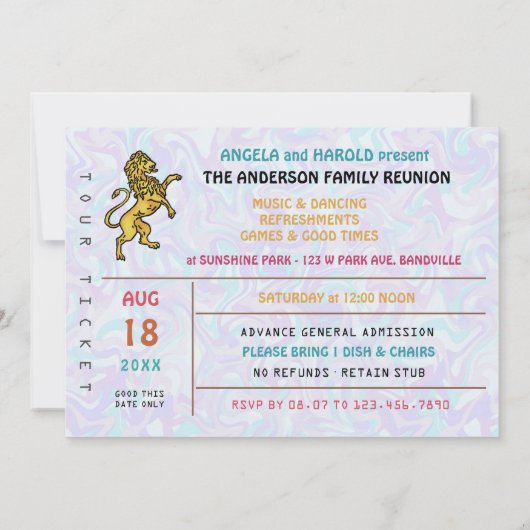 ファミリー懇親会バンドコンサートチケットテーマレトロ70s 招待状 (裏面)