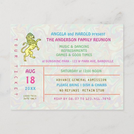 ファミリー懇親会バンドコンサートチケットネオンレトロ70s ポストカード (裏面)