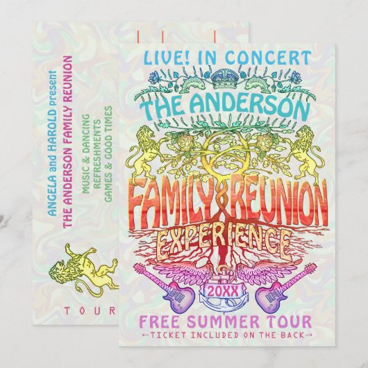 ファミリー懇親会バンドコンサートチケットネオンレトロ70s 招待状 (正面/裏面)