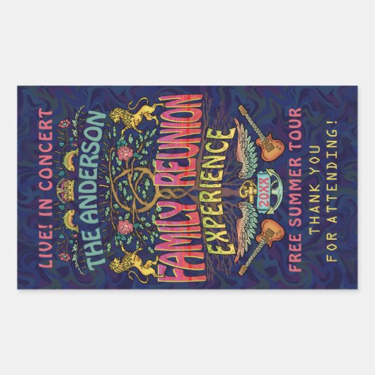 ファミリー懇親会バンドレトロ70sコンサートサンキュー 長方形シール (正面)