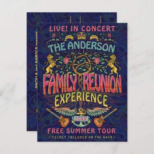 ファミリー懇親会バンドレトロ70sコンサートチケットテーマ ポストカード (正面/裏面)
