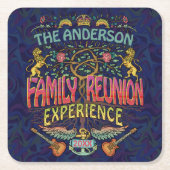 ファミリー懇親会バンドレトロ70sコンサートロゴカスタム スクエアペーパーコースター (正面)