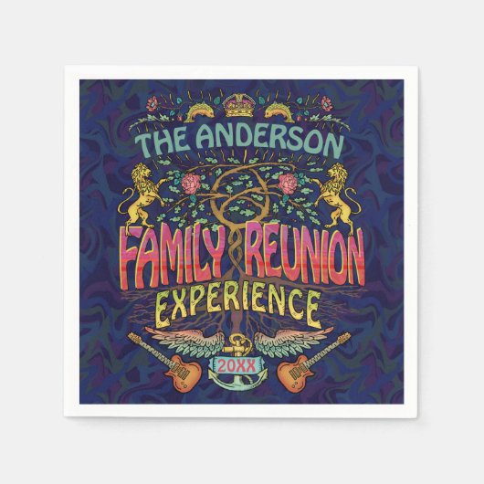 ファミリー懇親会バンドレトロ70sコンサートロゴカスタム スタンダードカクテルナプキン (正面)