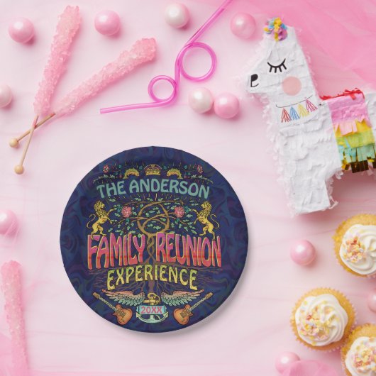 ファミリー懇親会バンドレトロ70sコンサートロゴカスタム ペーパープレート (パーティー)