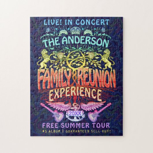 ファミリー懇親会バンドレトロ70sコンサートロゴネオン ジグソーパズル (縦)
