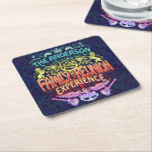 ファミリー懇親会バンドレトロ70sコンサートロゴネオン スクエアペーパーコースター (アングル)