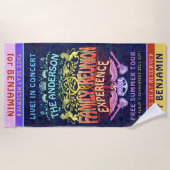 ファミリー懇親会バンドレトロ70sコンサートロゴネオン ビーチタオル (正面)