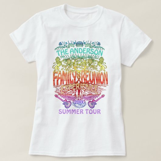 ファミリー懇親会バンドレトロ70sコンサートロゴネオン tシャツ (デザイン正面)