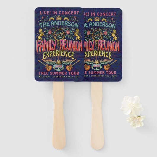 ファミリー懇親会バンドレトロ70sコンサートロゴ名 ハンドファン (正面&裏面)