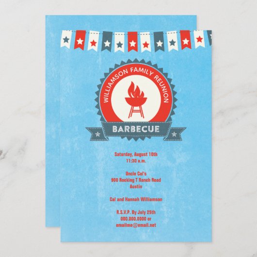 ファミリー懇親会バーベキュー赤白青招待状 招待状 (正面/裏面)