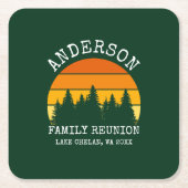 ファミリー懇親会パインツリーズサンセットグリーン スクエアペーパーコースター (正面)